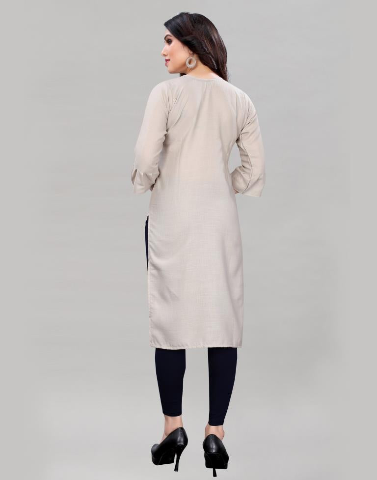 Grey Hand Work Rayon Slub Kurti | Sudathi