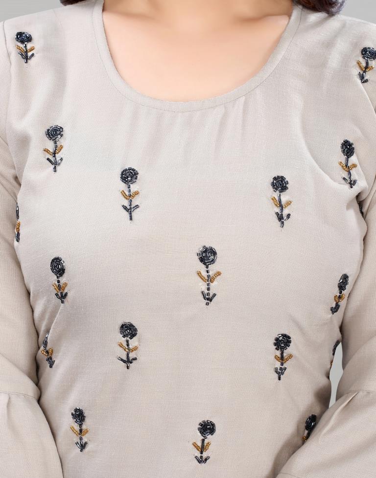 Grey Hand Work Rayon Slub Kurti | Sudathi