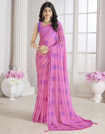 Pink Chiffon Printed Saree
