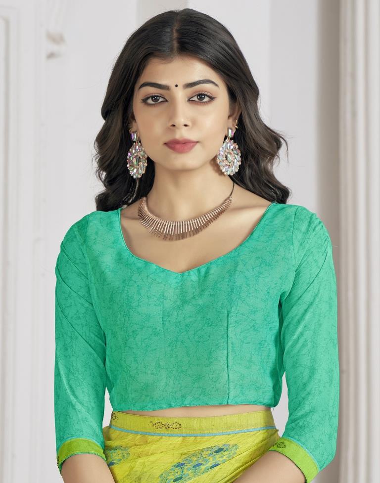 Lime Green Chiffon Printed Saree