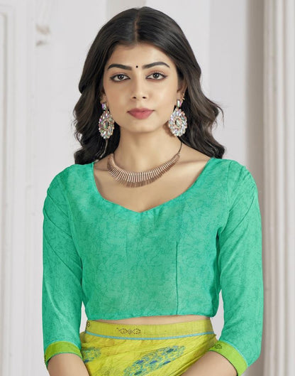 Lime Green Chiffon Printed Saree