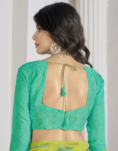 Lime Green Chiffon Printed Saree