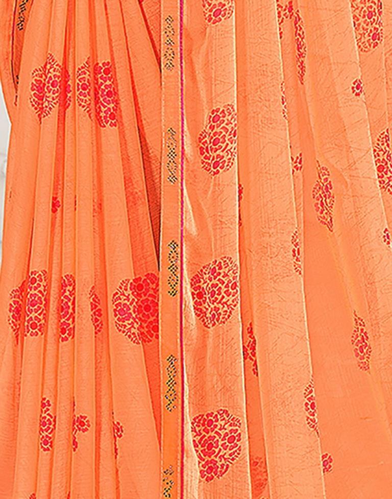 Orange Chiffon Printed Saree