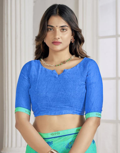 Turquoise Chiffon Printed Saree