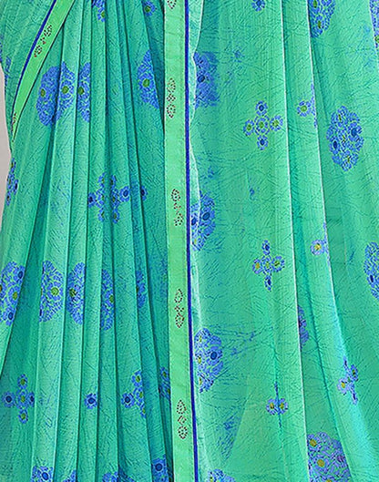 Turquoise Chiffon Printed Saree