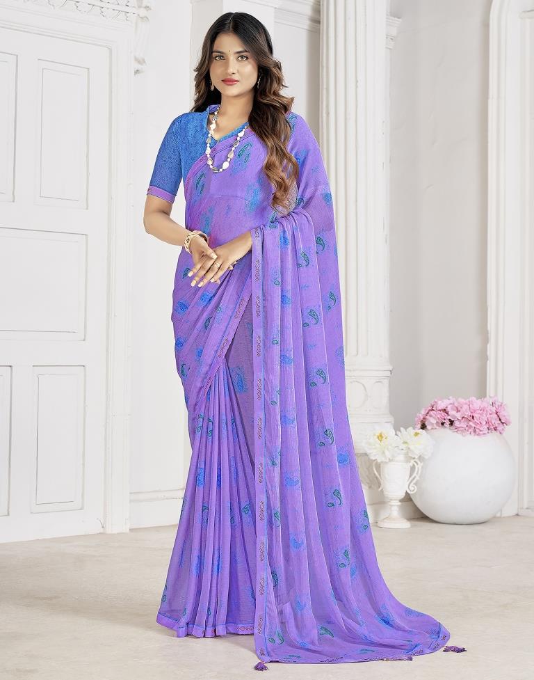 Lavender Chiffon Printed Saree