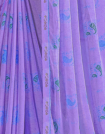 Lavender Chiffon Printed Saree