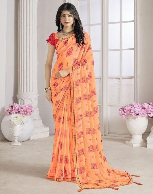Light Orange Chiffon Printed Saree