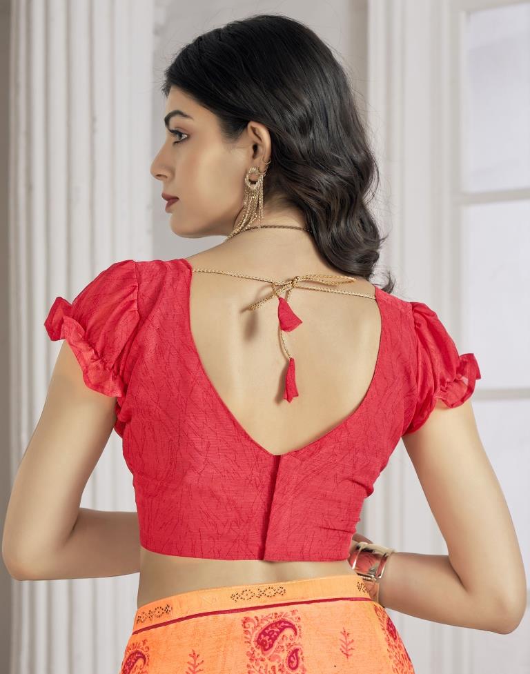Light Orange Chiffon Printed Saree