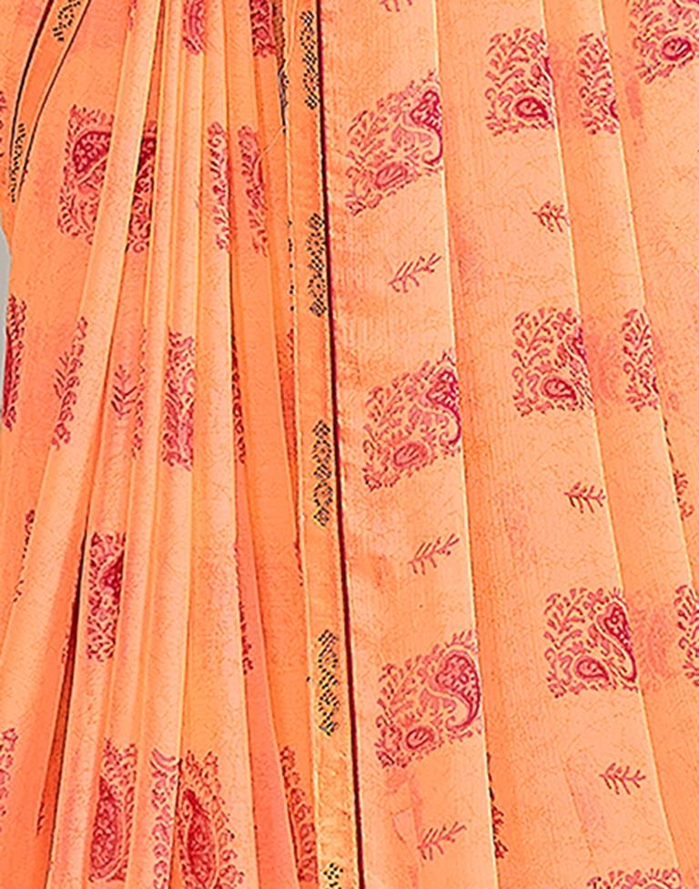 Light Orange Chiffon Printed Saree