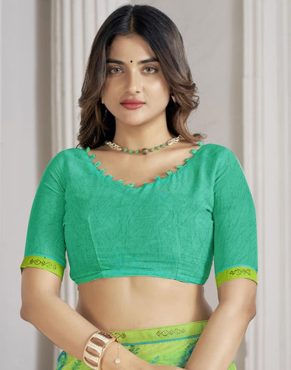 Lime Green Chiffon Printed Saree