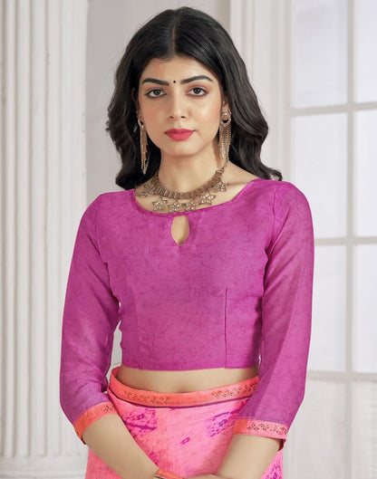 Rose Pink Chiffon Printed Saree