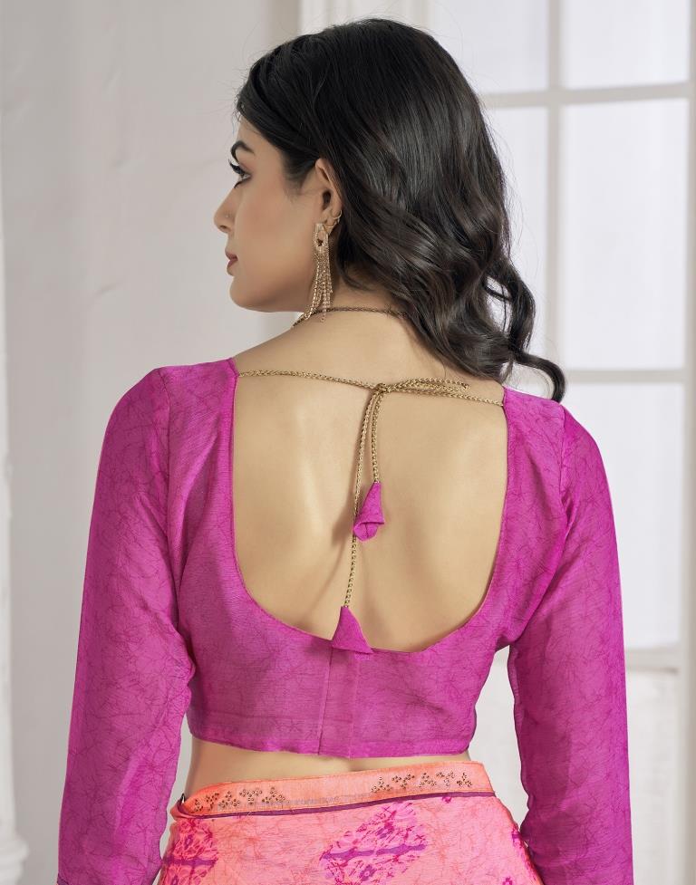 Rose Pink Chiffon Printed Saree