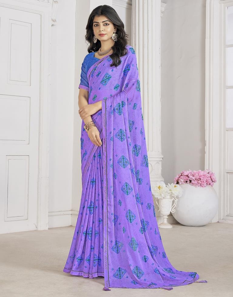 Lavender Chiffon Printed Saree