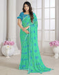 Turquoise Chiffon Printed Saree