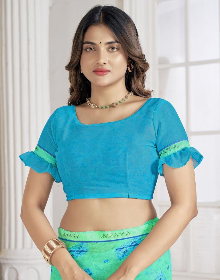 Turquoise Chiffon Printed Saree