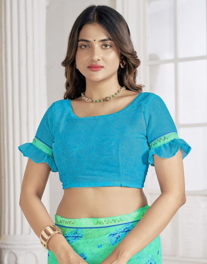 Turquoise Chiffon Printed Saree