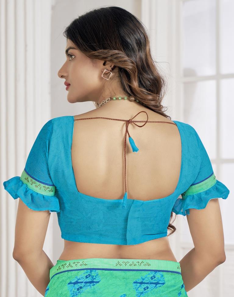 Turquoise Chiffon Printed Saree