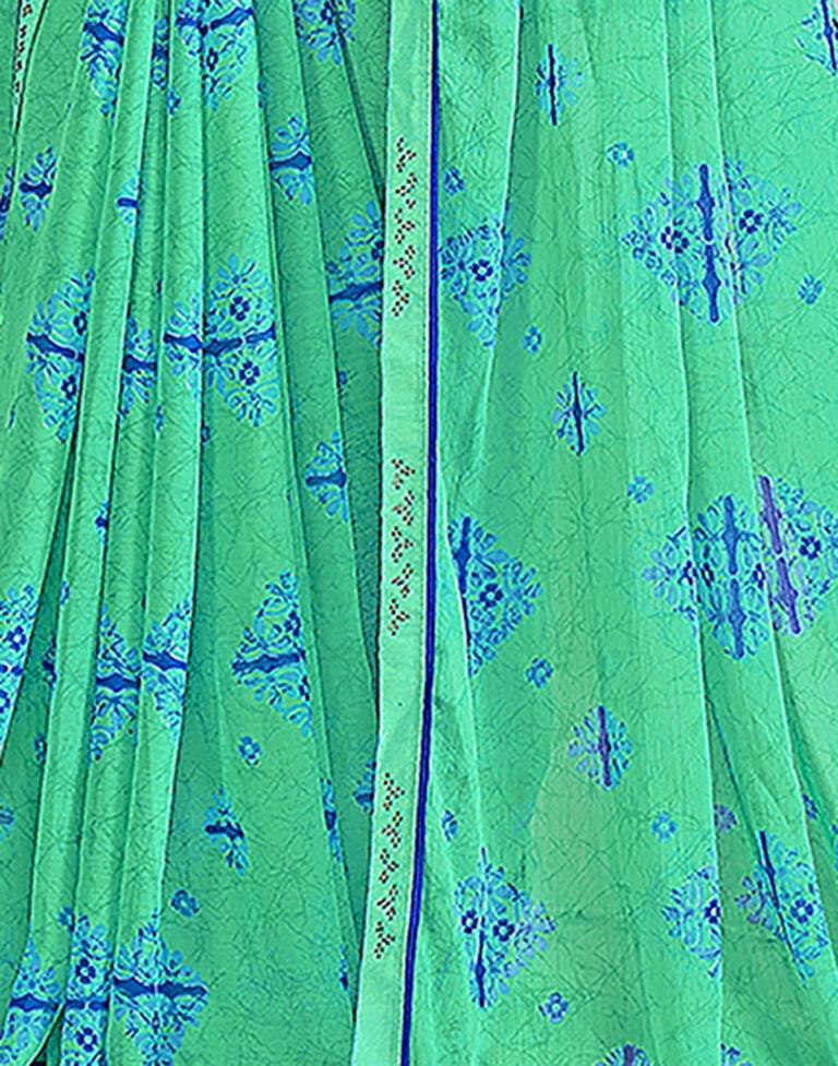 Turquoise Chiffon Printed Saree