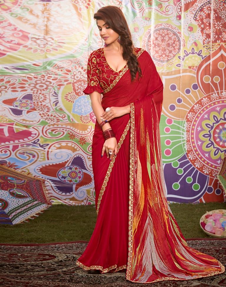 Multicolor Georgette Embroidery Saree