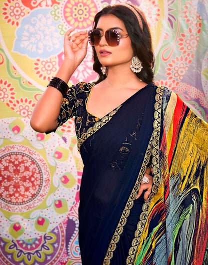 Multicolor Georgette Embroidery Saree