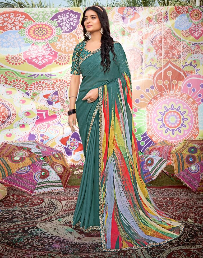Multicolor Georgette Embroidery Saree