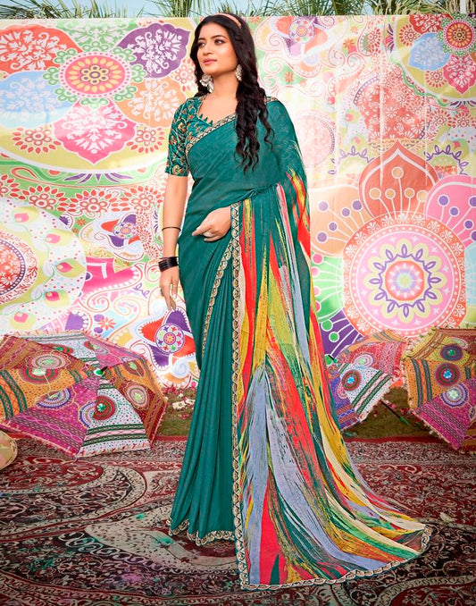 Multicolor Georgette Embroidery Saree