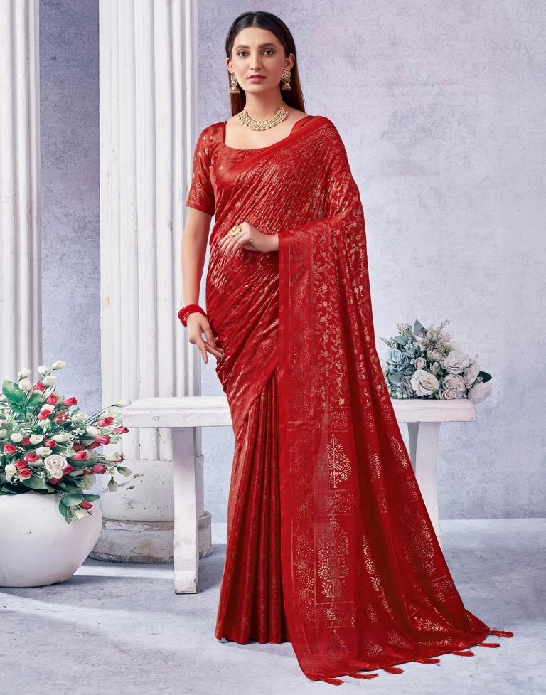 Red Silk Printed Saree