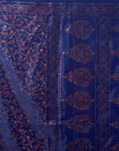 Dark Blue Silk Printed Saree