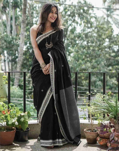 Black Cotton Woven Saree