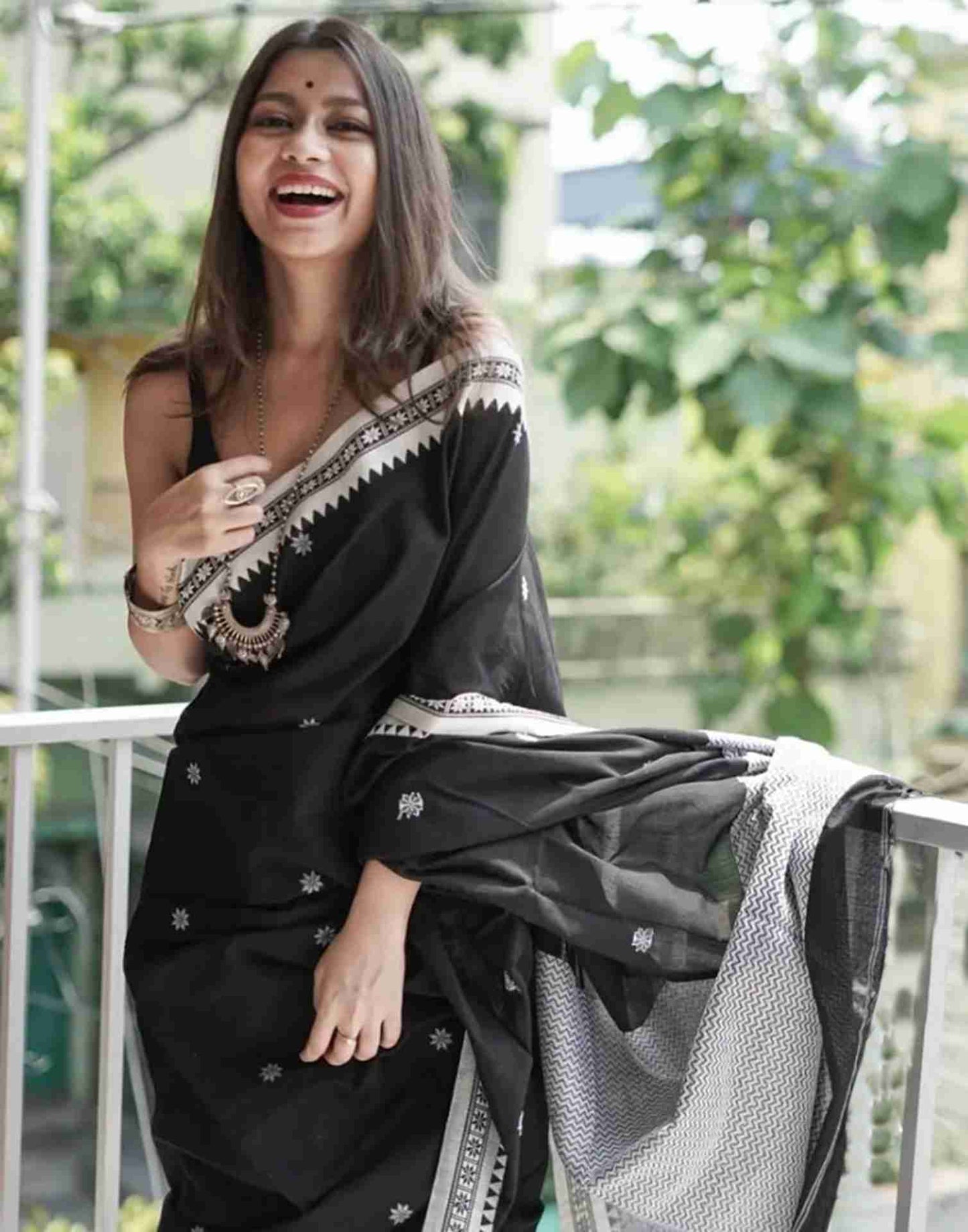 Black Cotton Woven Saree