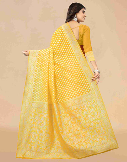 Yellow Cotton Plain Saree