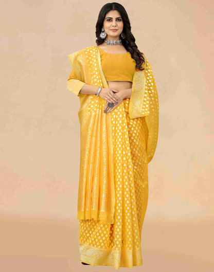 Yellow Cotton Plain Saree