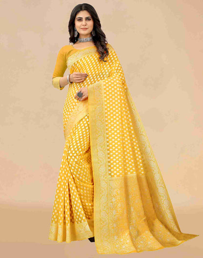 Yellow Cotton Plain Saree