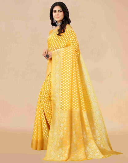 Yellow Cotton Plain Saree