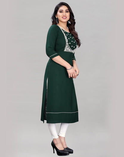 Dark Green Embroidered Kurti | Leemboodi