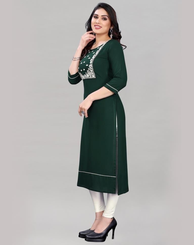 Dark Green Embroidered Kurti | Leemboodi