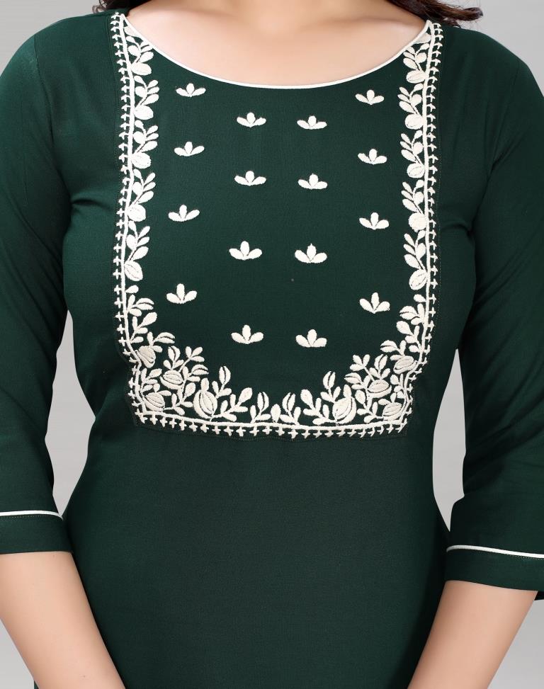 Dark Green Embroidered Kurti | Leemboodi