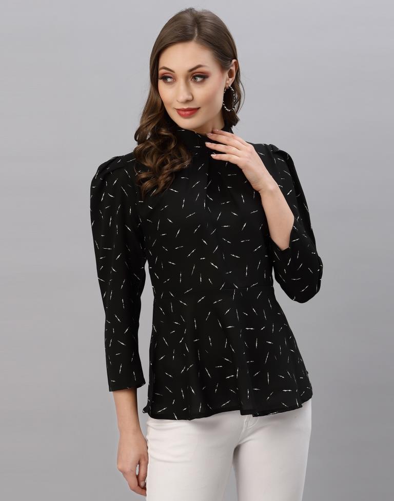 Black Mandarin Neck Top | Sudathi