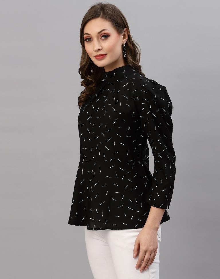 Black Mandarin Neck Top | Sudathi