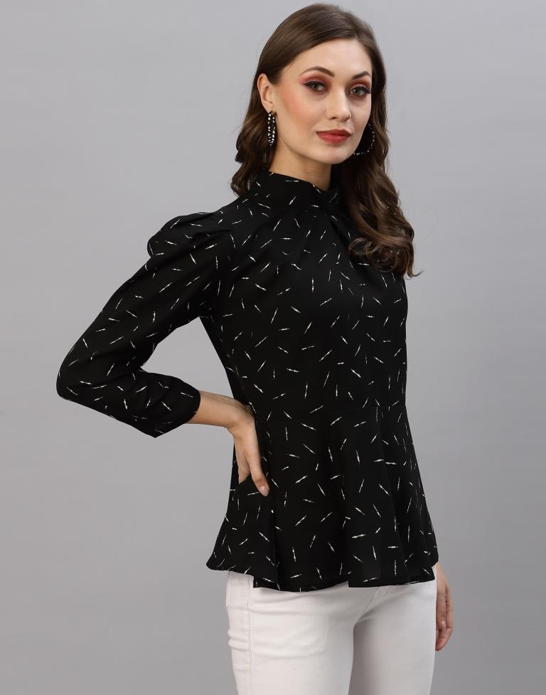 Black Mandarin Neck Top | Sudathi
