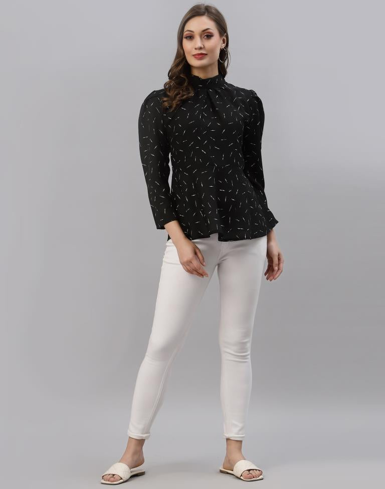 Black Mandarin Neck Top | Sudathi