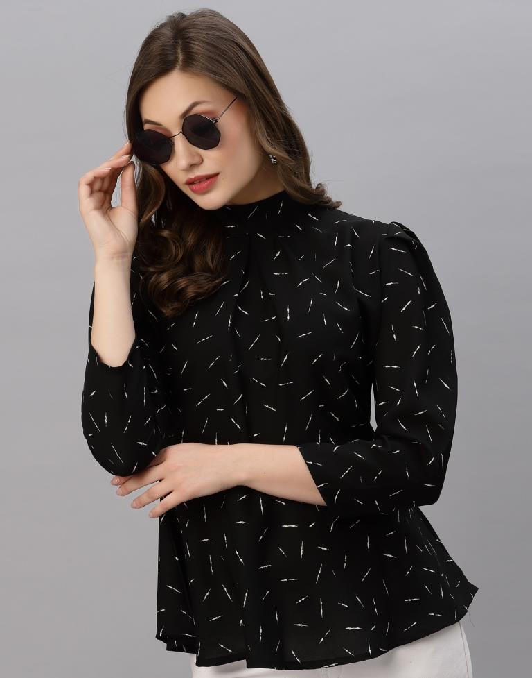 Black Mandarin Neck Top | Sudathi