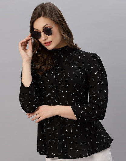 Black Mandarin Neck Top | Sudathi