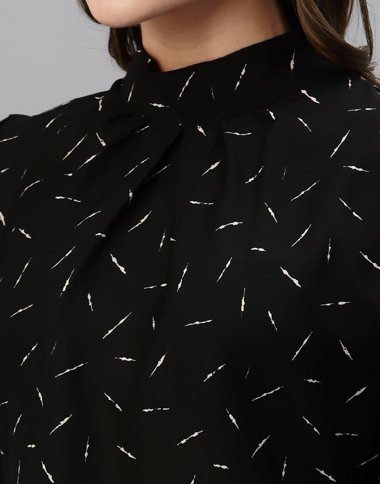 Black Mandarin Neck Top | Sudathi