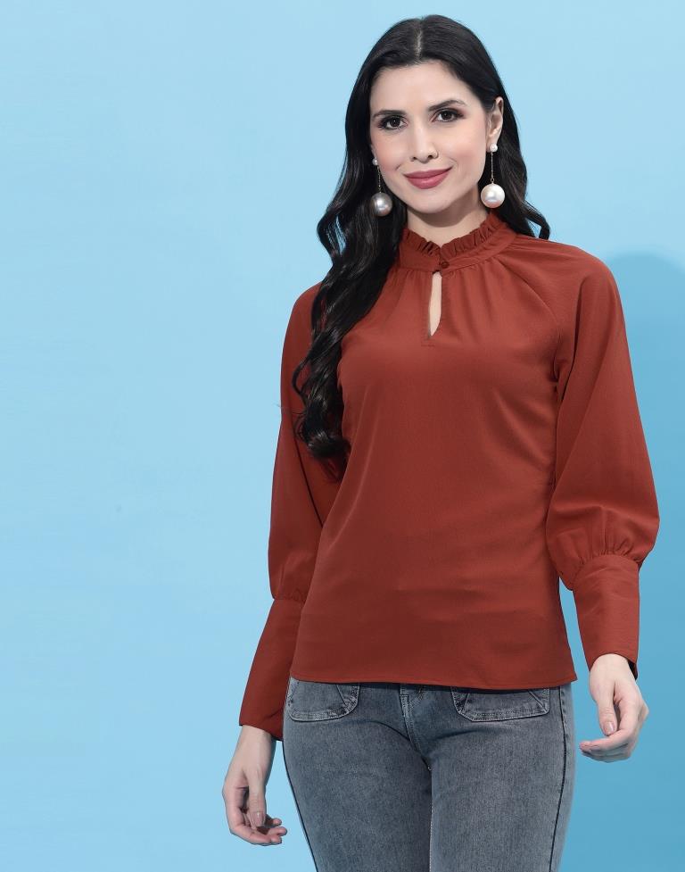 Rust Ruffled Collar Top | Sudathi