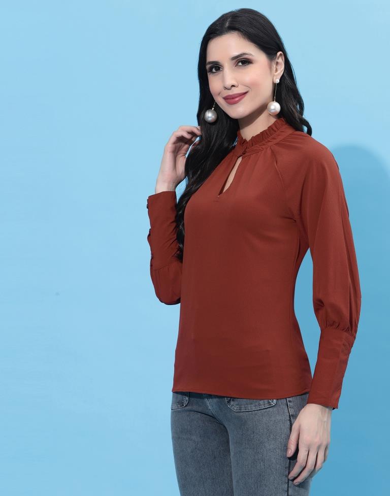 Rust Ruffled Collar Top | Sudathi