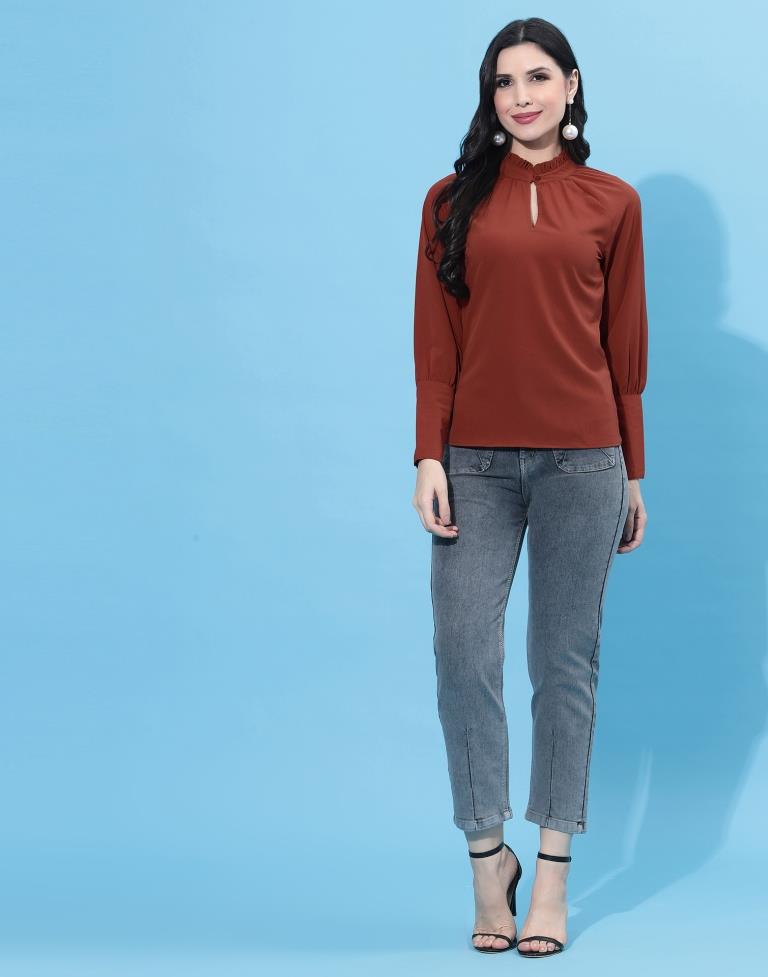 Rust Ruffled Collar Top | Sudathi