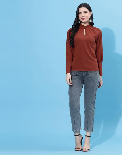 Rust Ruffled Collar Top | Sudathi