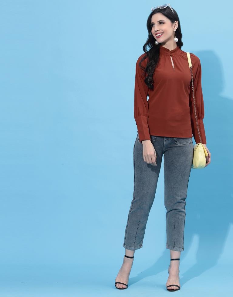 Rust Ruffled Collar Top | Sudathi